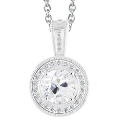 Old Mine Cut Halo Round Real Natural Earth Mined Diamond Pendant 4 Carats Gold Beaded Style