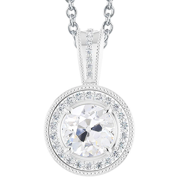 Old Mine Cut Halo Round Diamond Pendant