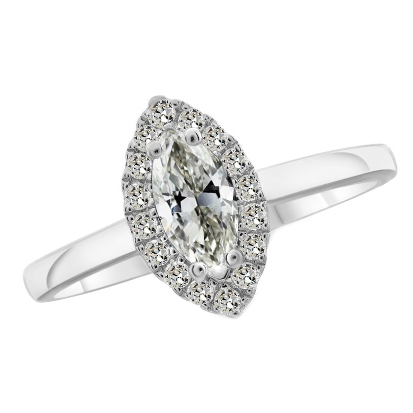 2.50 Carats Old Mine Cut Marquise Halo Diamond Engagement Ring