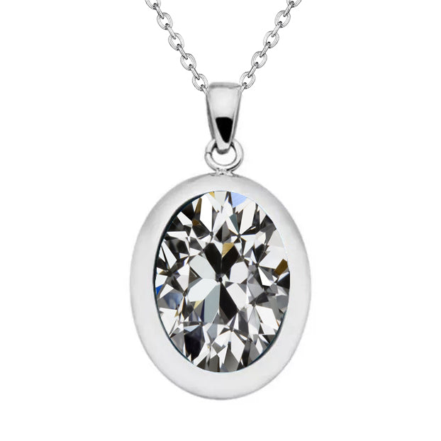 Old Mine Cut Pendant Oval Diamond 4.50 Ct Bezel Gold