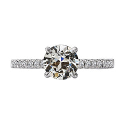 Old Mine Cut Round Diamond Solitaire Ring With Accents 3.50 Carats