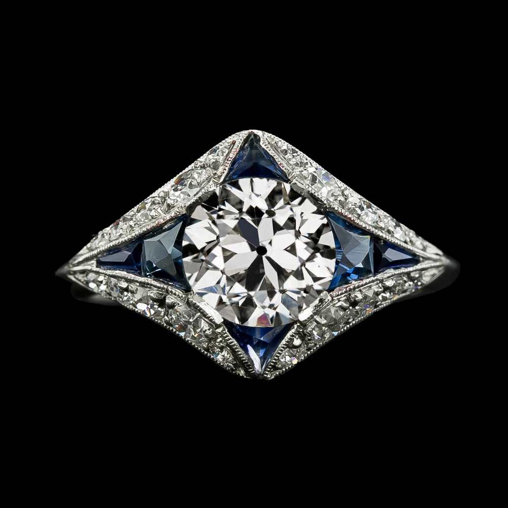 Old Miner Cut Sapphire Diamond Ring