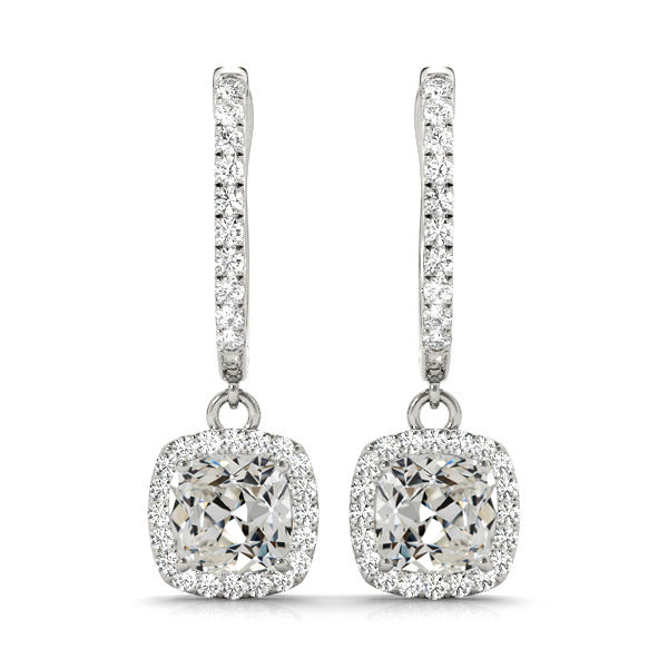 Old Miner Cushion Diamond Dangle Earrings 6.25 Carats