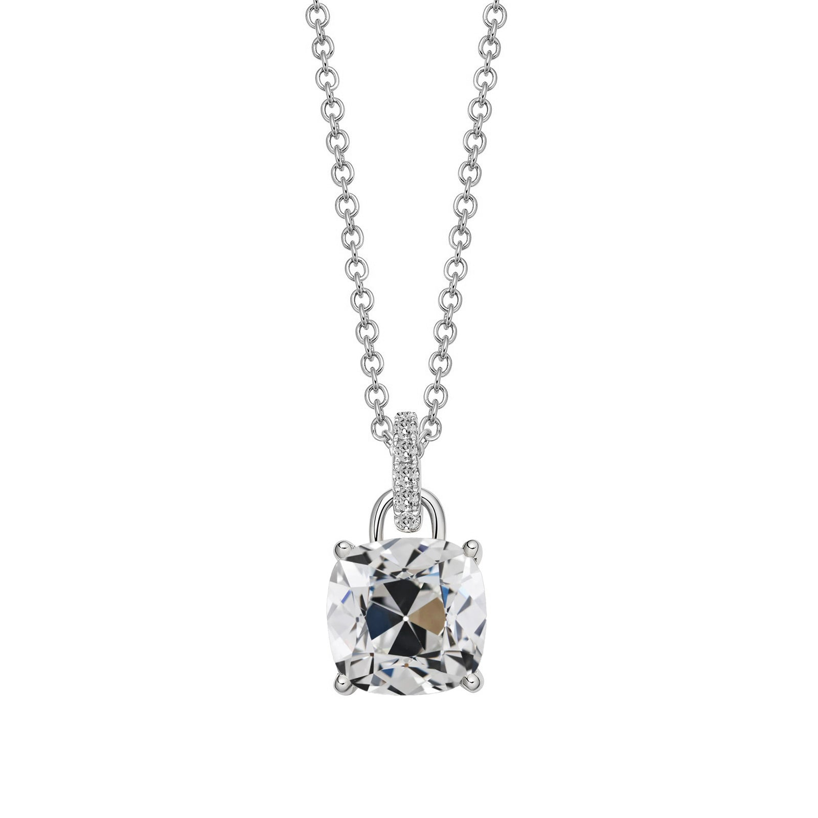 Old Miner Cushion Diamond Necklace 3.50 Carats 16” Chain