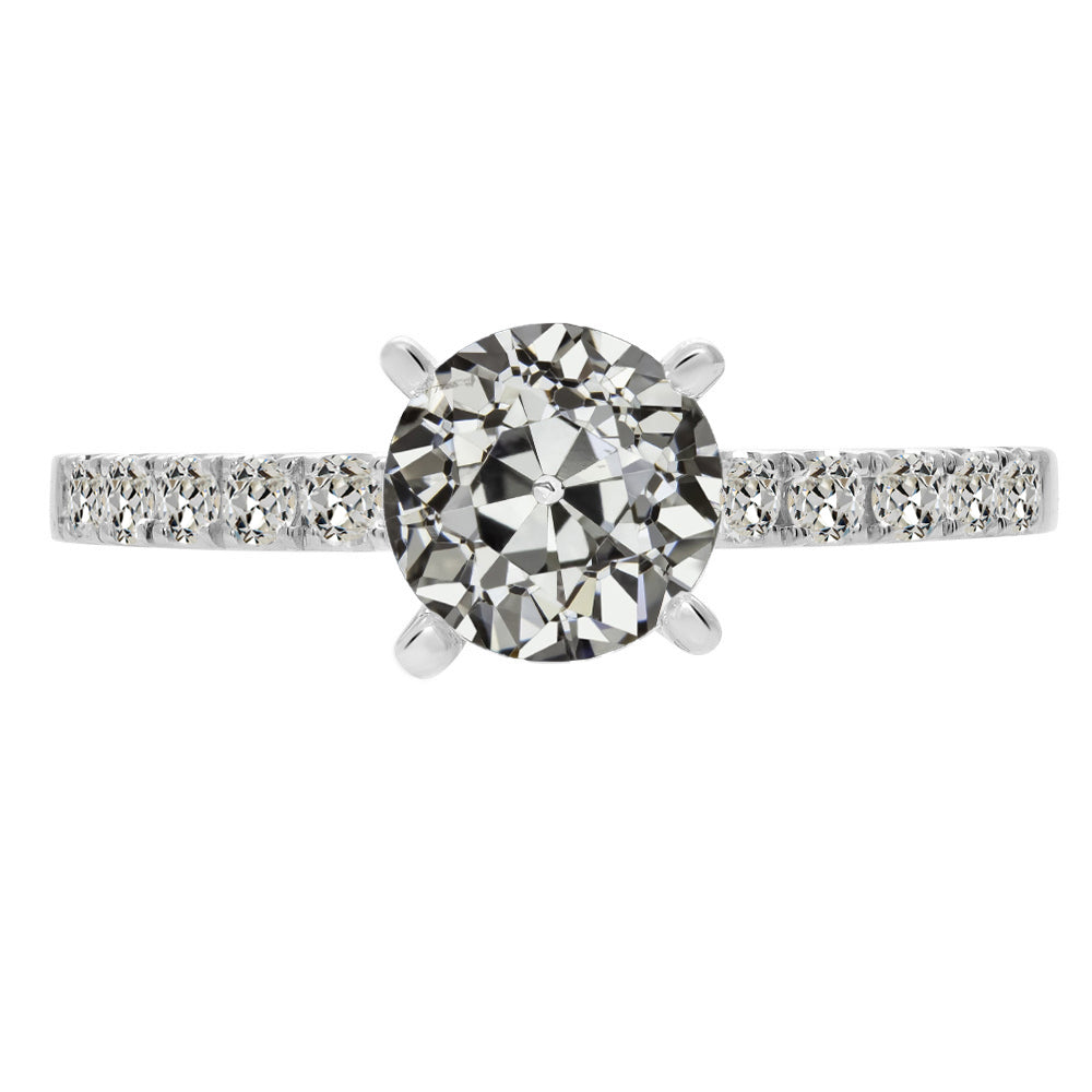 3.50 Carats Old Miner Diamond Ladies Solitaire Ring With Accents