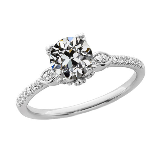 White Sparkling Woman's Anniversary Old Miner Diamond Ring With Accents