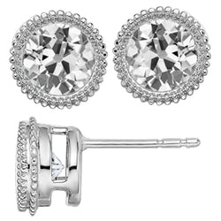 Old Miner Natural Diamond Solitaire Stud Earrings White Gold 4 Ct.