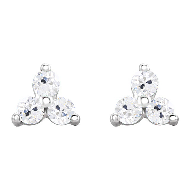Old Miner Diamond Stud Earrings Round Cut
