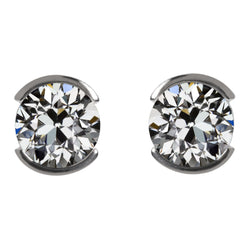 Old Miner Diamond Stud Earrings Half Bezel Set 5 Carats