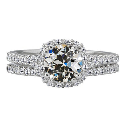Old Miner Diamond Women’s Halo Wedding Ring Set Gold
