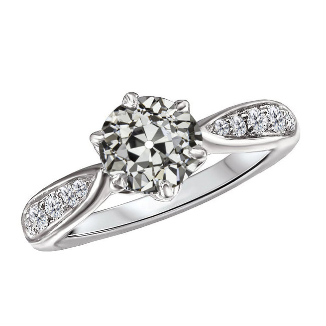 Lady’s Twisted Sparkling Unique Engagement White Gold Anniversary Ring  Old Miner Diamond Women's Ring Prong Set