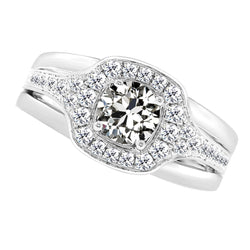 3.50 Carats Old Miner Halo Real Diamond Wedding Ring Split Shank