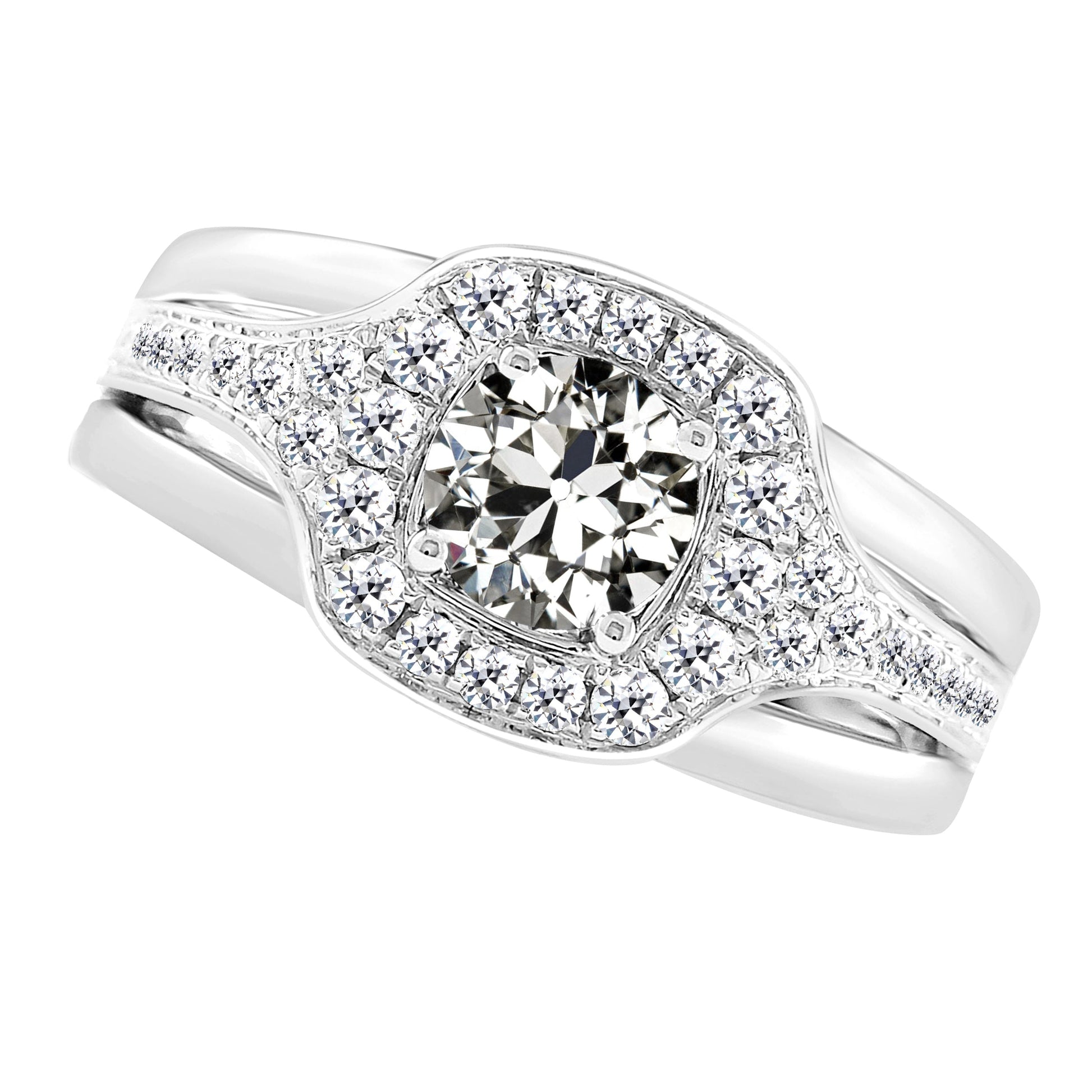 3.50 Carats Old Miner Halo Diamond Wedding Ring Split Shank