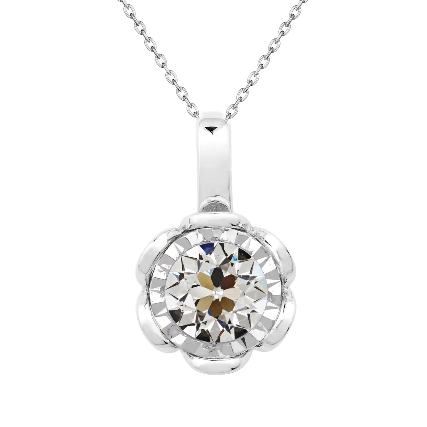  Old Miner Ladies Pendant 2 Carats White Gold 14K
