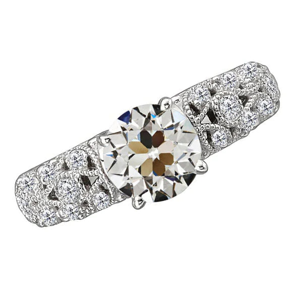 Old Miner Milligrain Diamond Ring 14K Gold 3.50 Carats