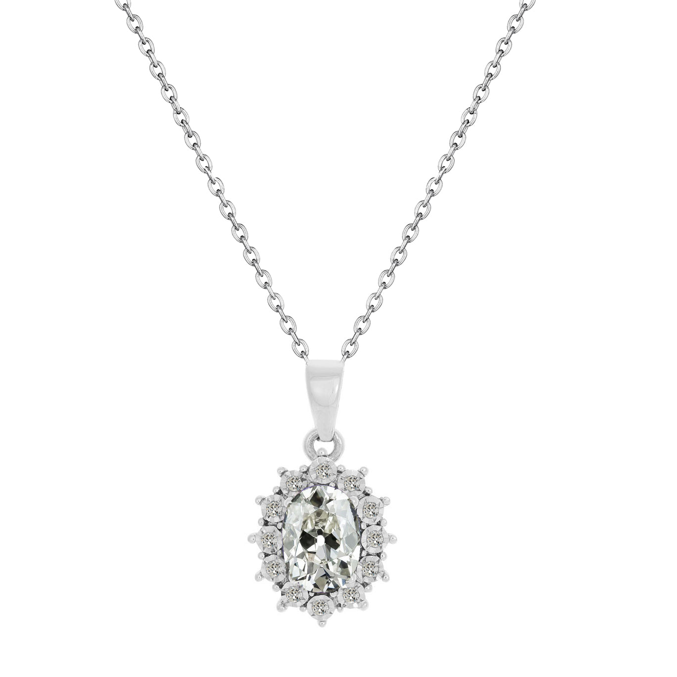 Old Miner Oval Diamond Necklace 2 Carats Gold Pendant 