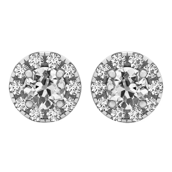 Old Miner Round  Diamond 5.50 Ct. Stud Earrings White Gold 14K