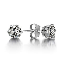 Old Miner Round Stud Earrings 2 Carats Diamond White Gold