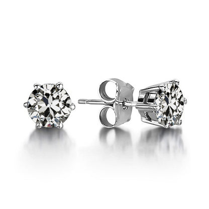 Old Miner Round Stud Earrings 2 Carats Diamond White Gold 