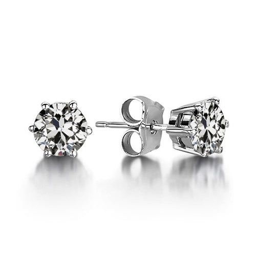 Old Miner Round Stud Earrings 2 Carats Diamond White Gold 