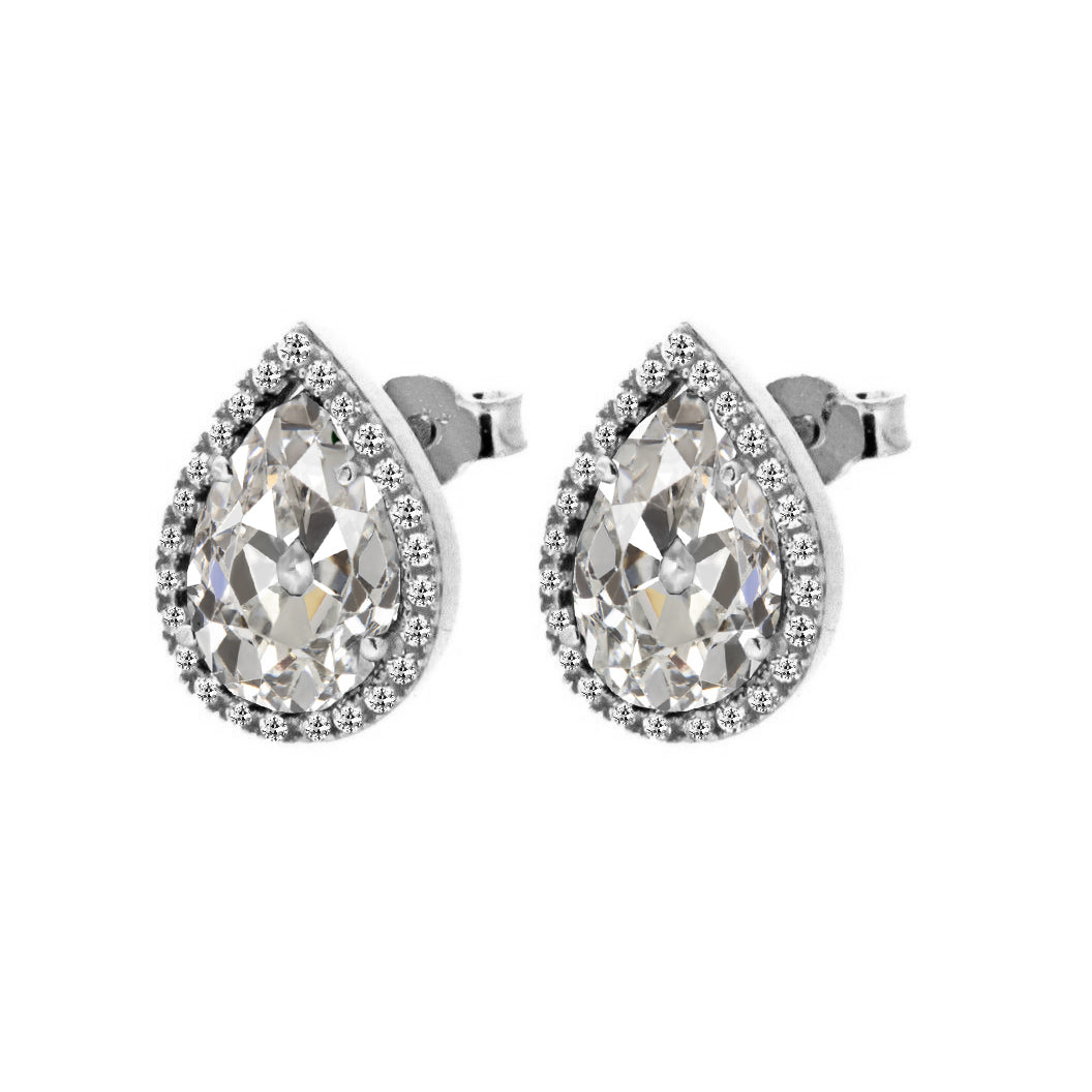 Old Miner Teardrop Diamond Halo Studs 5 Carats 