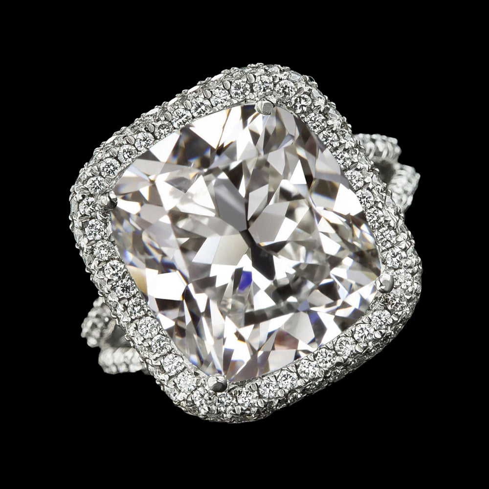 Old Cut Cushion Big Lab Grown Diamond Halo Ring Gold Split Shank 10.50 Carats