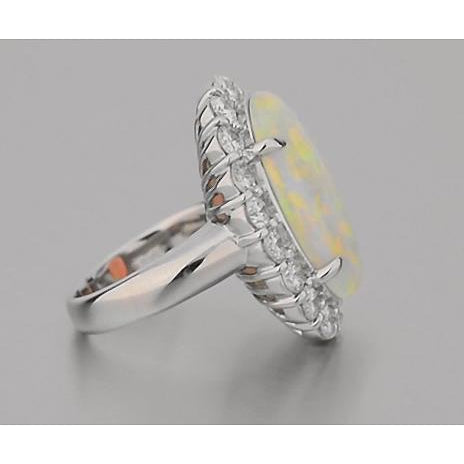 Products 12.50 Carats Opal And Diamonds Wedding Ring New White Gold 14K