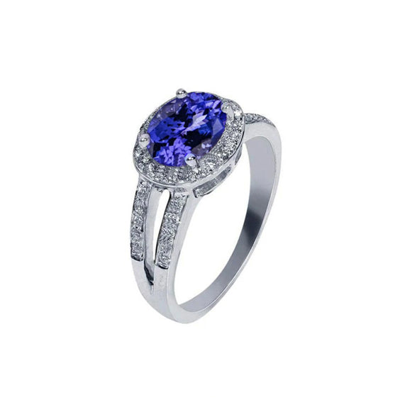 Oval  New High Quality  Tanzanite And Round Diamonds Engagement Ring