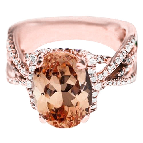 Oval And Round  Morganite With Diamonds Ring Gold  Women