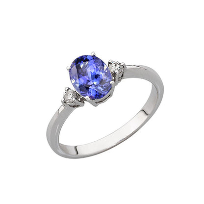 Womans Stylish  Tanzanite With Diamonds Ring White Gold