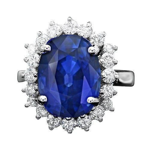 Oval And Round Cut Ceylon Sapphire Brilliant Sparkling  Diamonds Ring