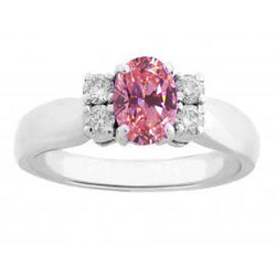 Oval And Round Cut Pink Sapphire Diamonds Ring 2.10 Ct White Gold 14K