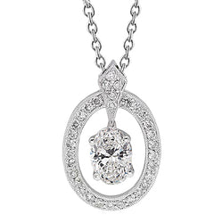 Oval And Round Diamond Necklace Pendant 1.80 Carats 14K White Gold