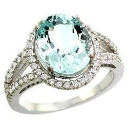 Oval Aquamarine And Diamonds   Anniversary Ring White Gold Elegant Woman's 