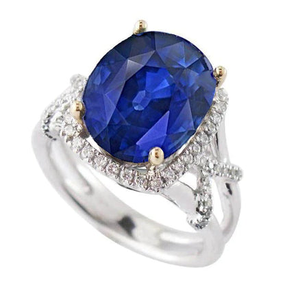Oval Blue Sapphire And Round Cut Diamonds Gemstone Ring 