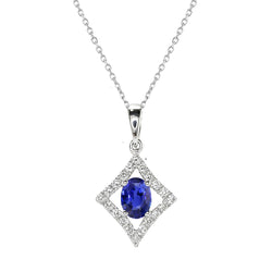 Oval Blue Sapphire & Natural Earth Mined Diamond Pendant Kite Style Jewelry 1.75 Carats