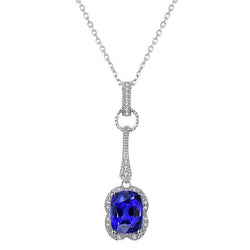 Oval Blue Sapphire & Round Natural Earth Mined Diamond Pendant 14K Gold 1.75 Carats