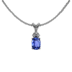 Oval Blue Sapphire & Round Natural Earth Mined Diamond Pendant Slide Necklace 1.50 Carats