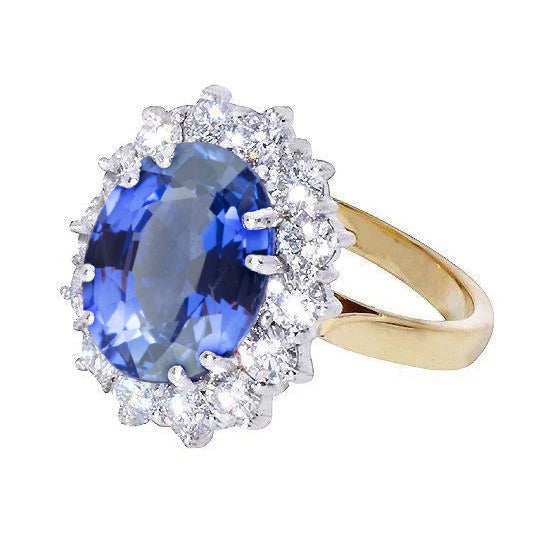 High Quality Unique Oval Ceylon Sapphire Diamonds  Ring Two Tone White