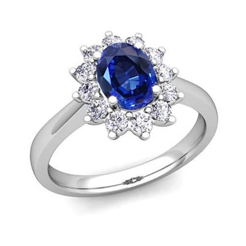  New High Quality Oval Ceylon Sapphire With Diamonds Wedding Ring