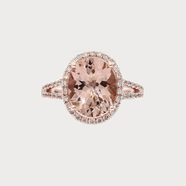 natural round morganite 33.75ct ring front view