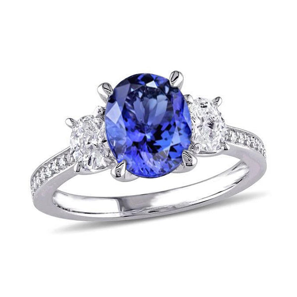 Gorgeous fancy Tanzanite With Diamonds 3 Stone Style Ring