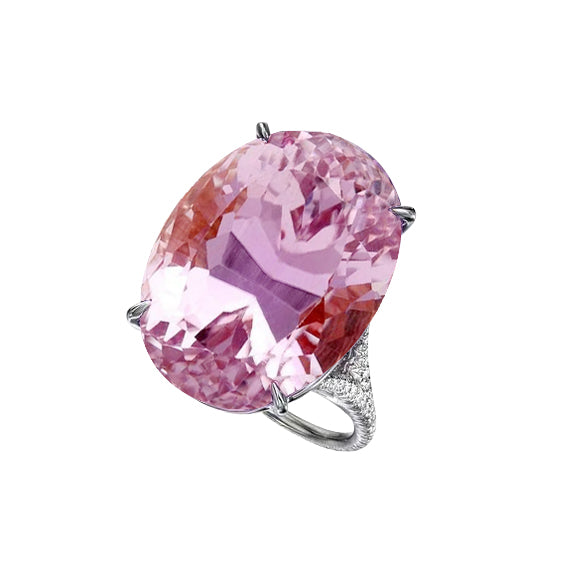 Fancy Lady’s Oval Cut Pink Kunzite Diamond Gemstone Ring