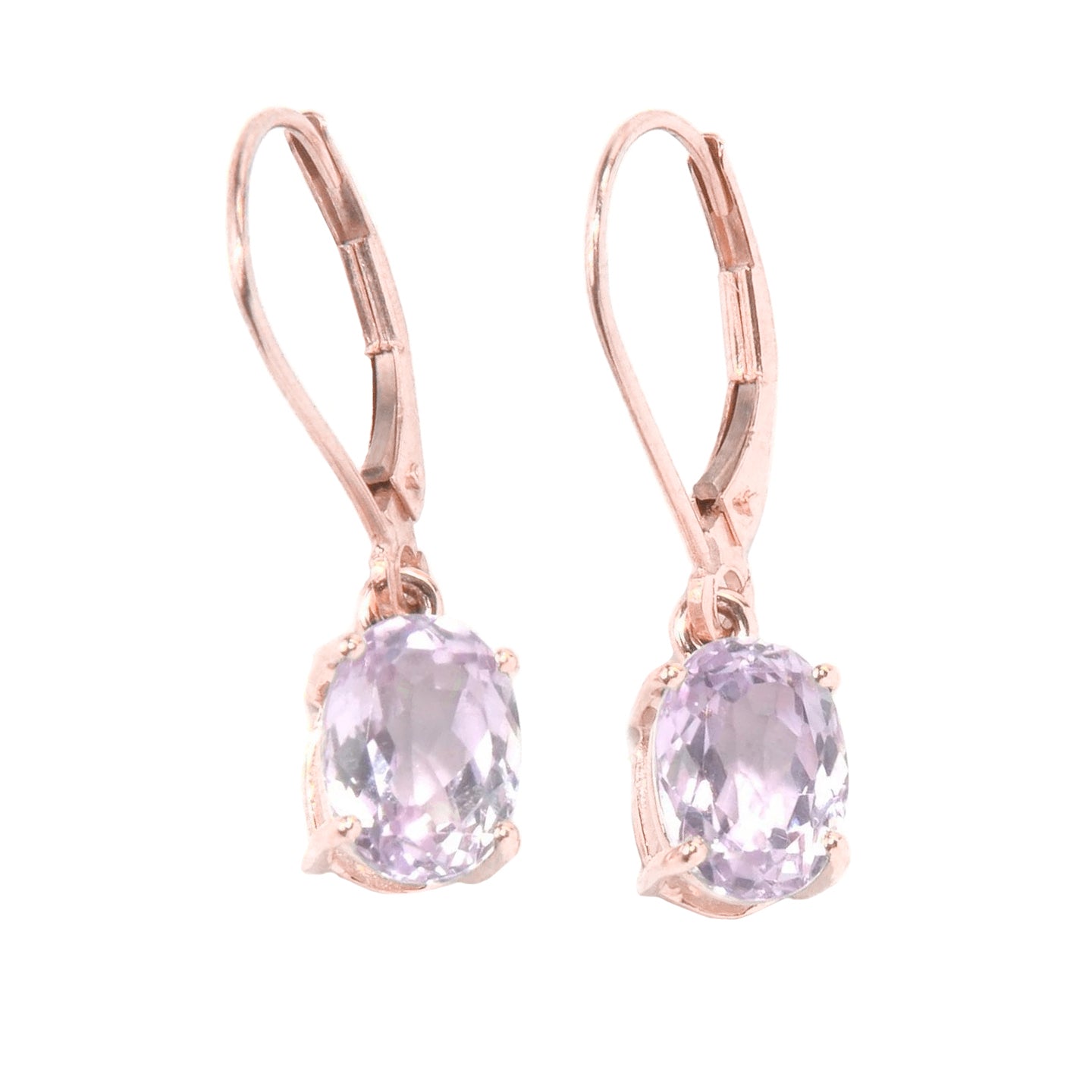 Lady’s Brilliant Engagement  Oval Cut Pink Kunzite Lady Dangle Earrings Rose Gold