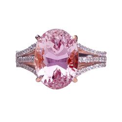 Oval Cut Pink Kunzite & Natural Earth Mined Diamond Wedding Ring Rose Gold 16.50 Carats