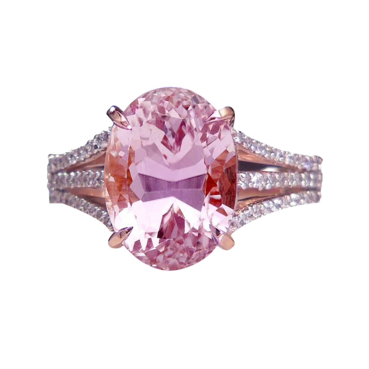 Brilliant Engagement Oval Cut Pink Kunzite & Diamond Wedding Ring Rose Gold