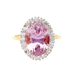 Oval Cut Pink Kunzite With Round Natural Earth Mined Diamond Wedding Ring 21.50 Carats