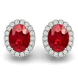 Oval Cut Red Ruby & Diamond Lady Stud 4.50 Carats Earrings New