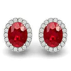 Oval Cut Red Ruby & Natural Earth Mined Diamond Lady Stud 4.50 Carats Earrings New