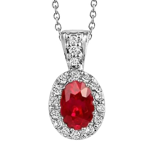 Oval Cut Ruby With Round Natural Earth Mined Diamonds 6.15 Carats Pendant Necklace 14K
